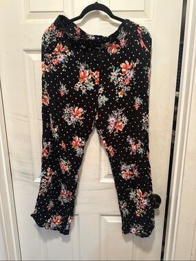 Black Floral Polka Dot Rayon Pants Whimsigoth